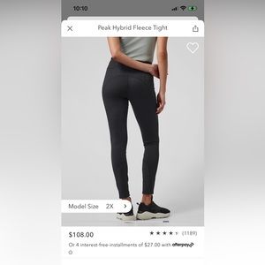 Athleta peak hybrid fleece tights in black . New without tags. Size ST.